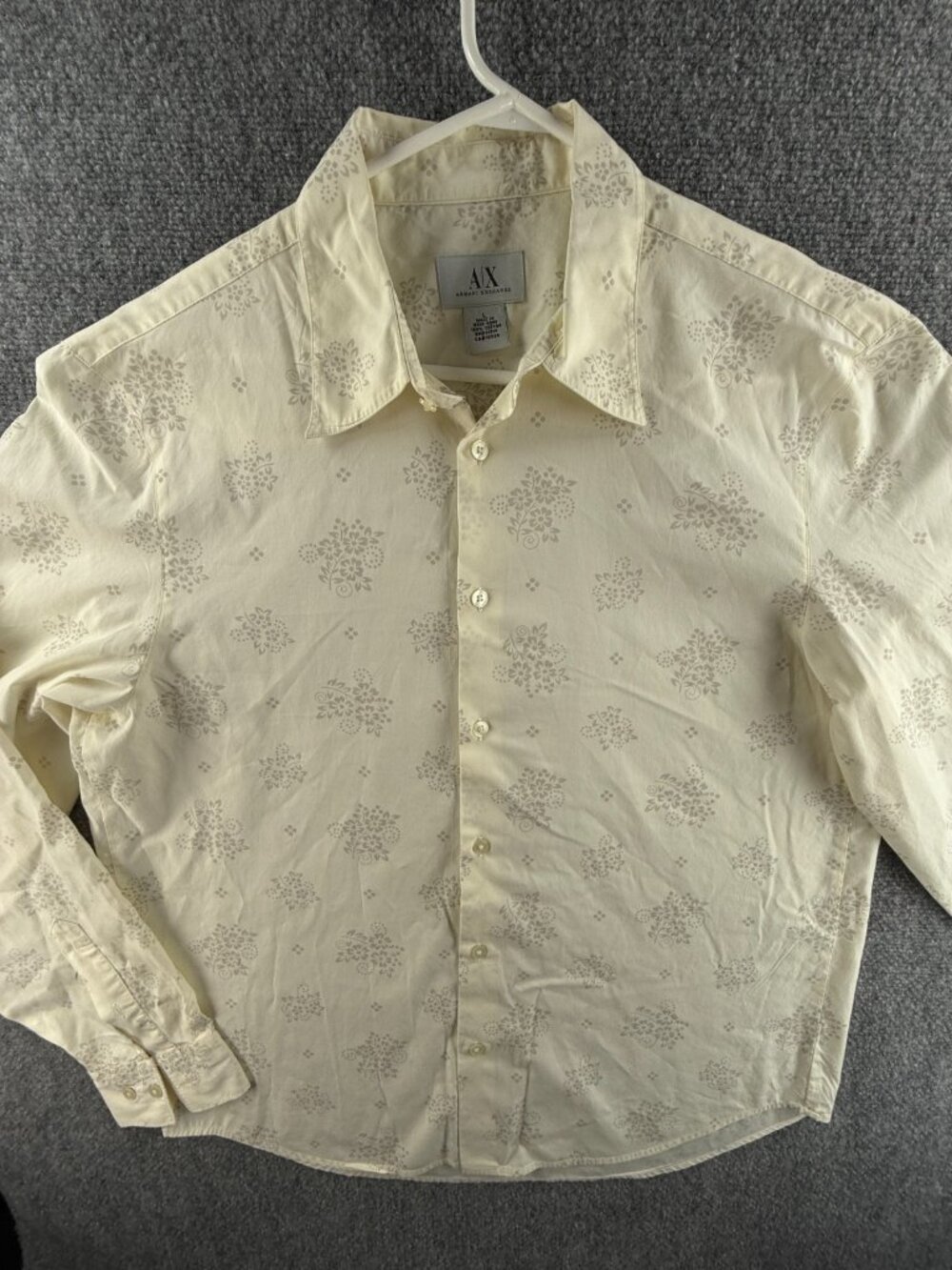 Armani Exchange Women Long Sleeve Button Up Shirt Floral Large Ivory Point